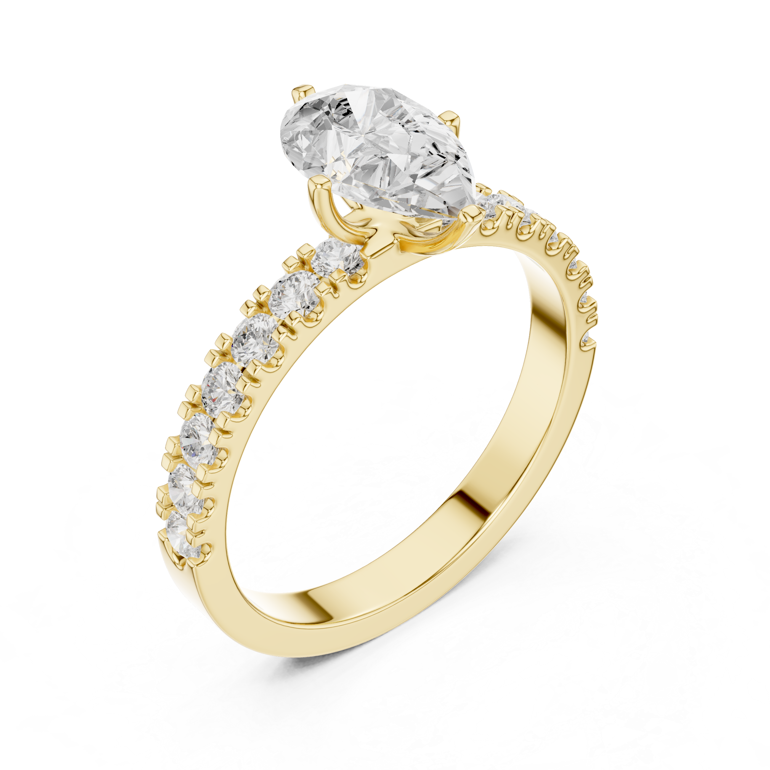 Pear Cut Diamond Solitaire Ring with Pavé Band