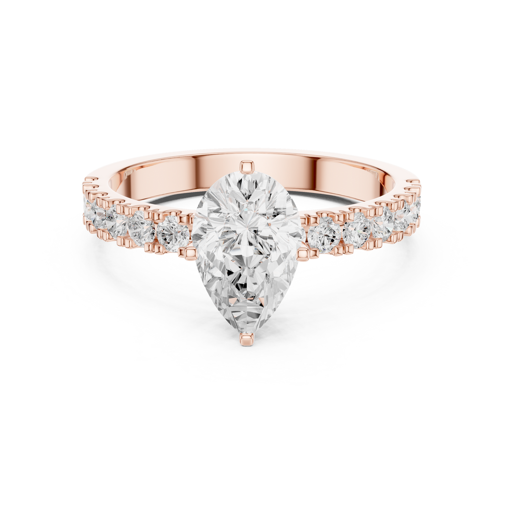 Pear Cut Diamond Solitaire Ring with Pavé Band