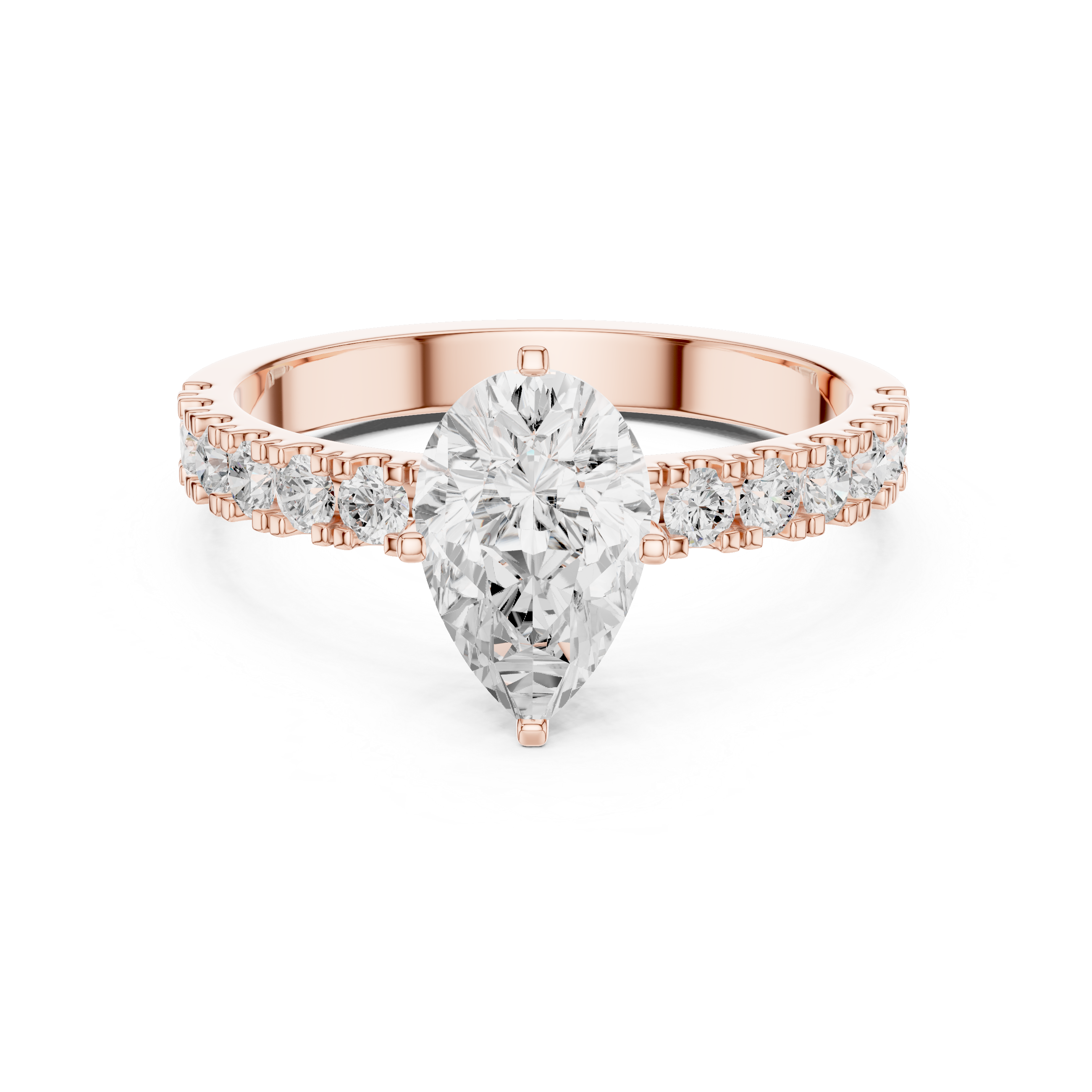 Pear Cut Diamond Solitaire Ring with Pavé Band