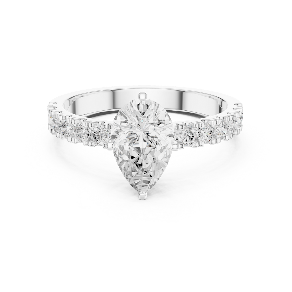 Pear Cut Diamond Solitaire Ring with Pavé Band