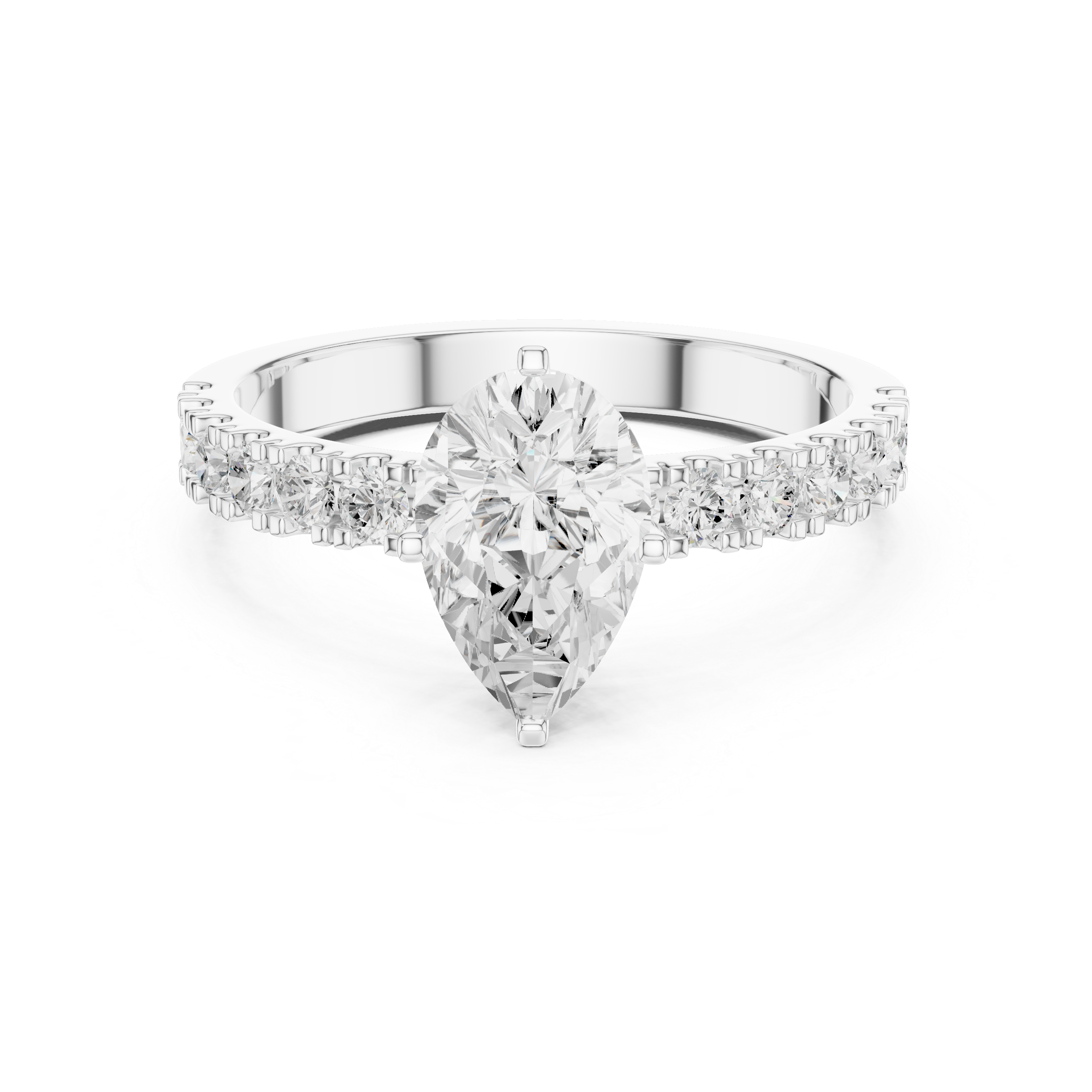 Pear Cut Diamond Solitaire Ring with Pavé Band