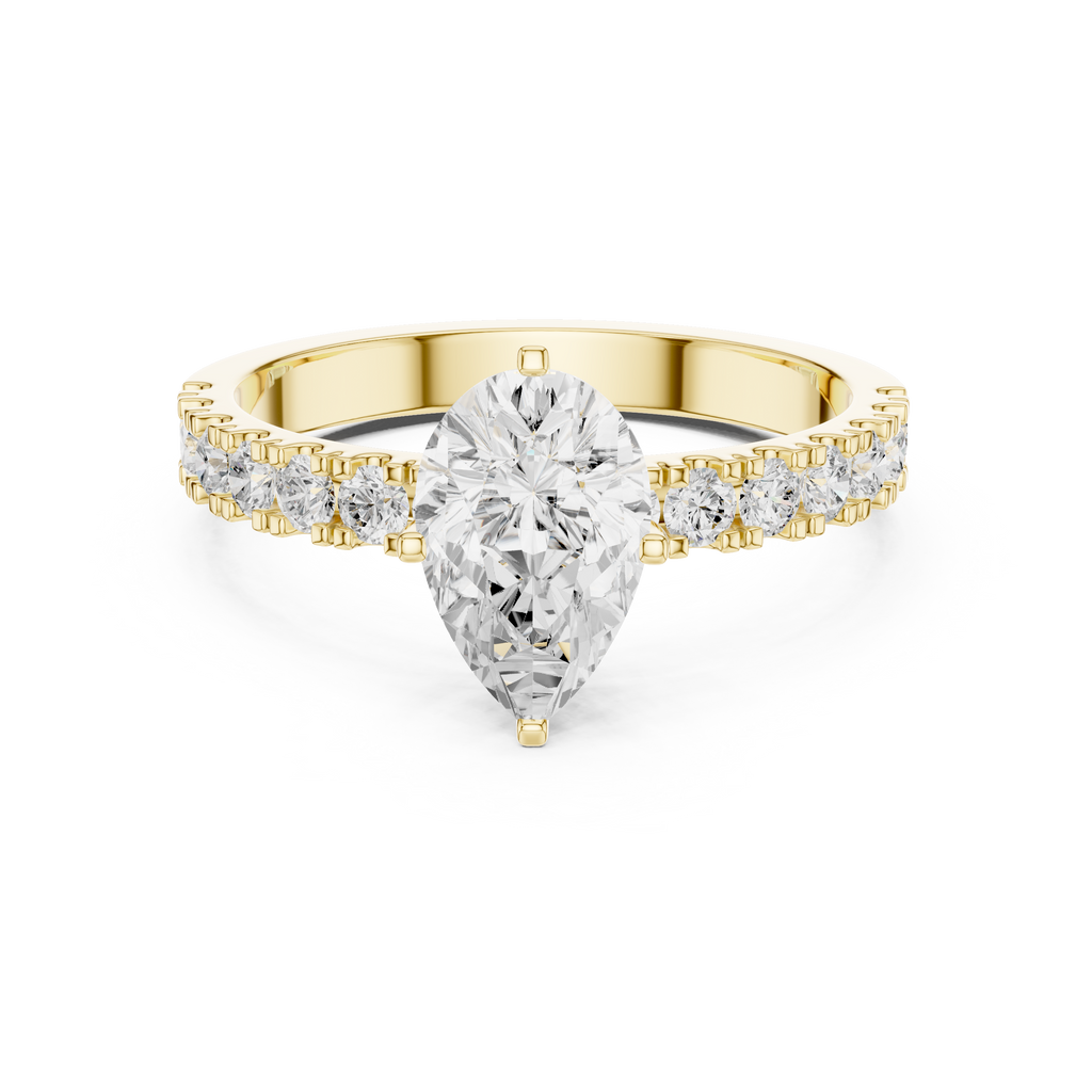 Pear Cut Diamond Solitaire Ring with Pavé Band