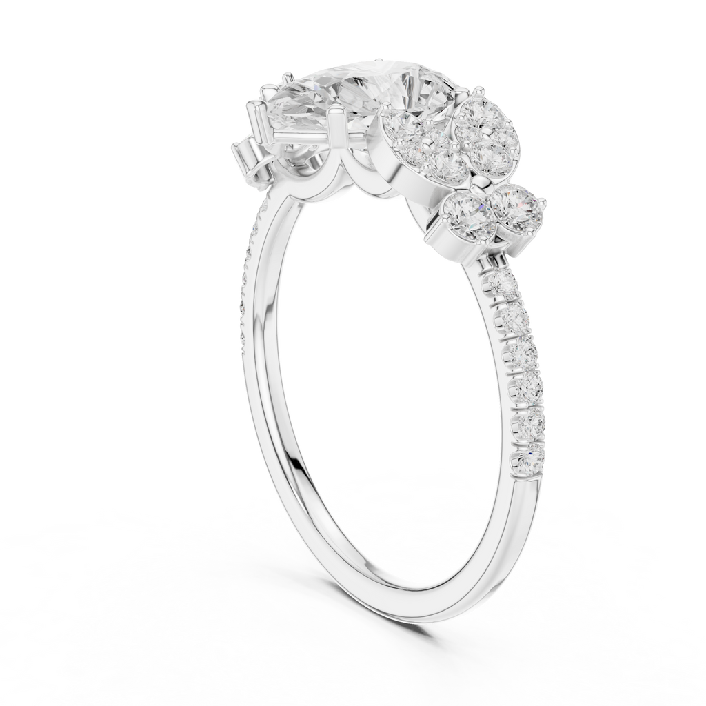 Vintage Pear Cut Diamond Engagement Ring with Side Stones