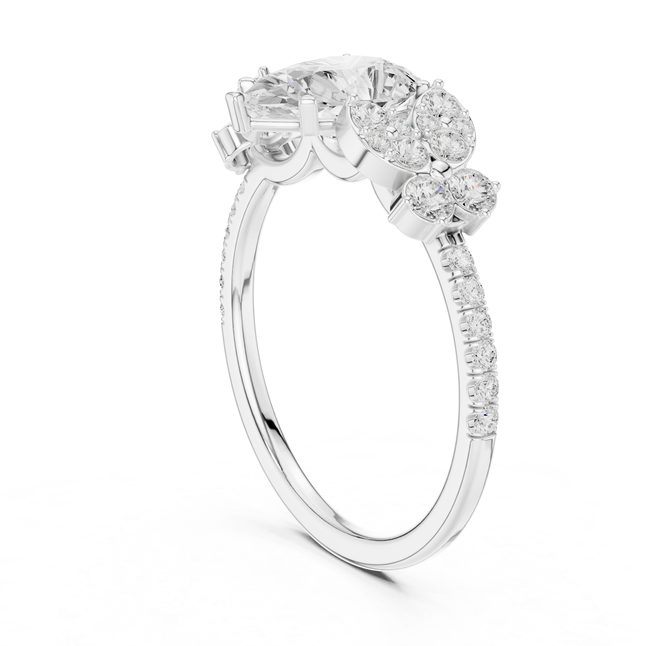 Vintage Pear Cut Diamond Engagement Ring with Side Stones