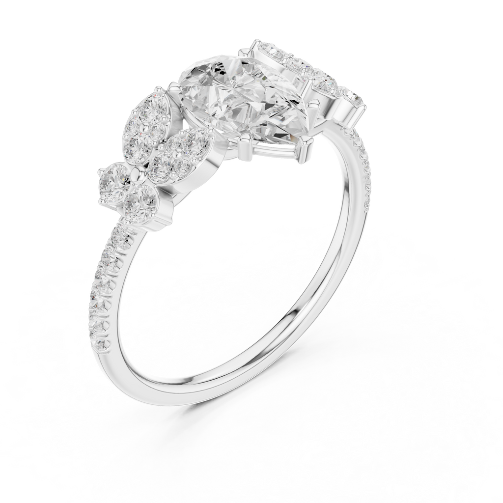 Vintage Pear Cut Diamond Engagement Ring with Side Stones