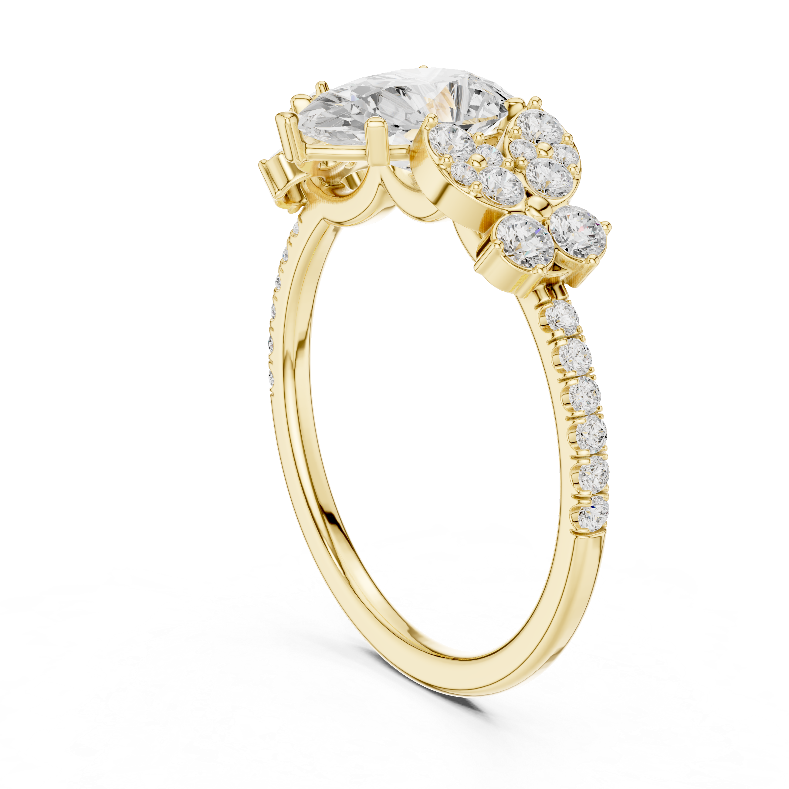 Vintage Pear Cut Diamond Engagement Ring with Side Stones