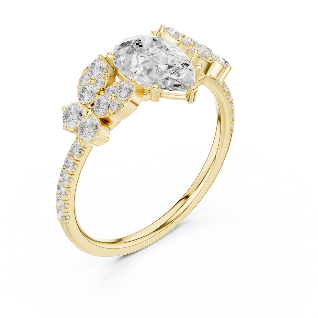 Vintage Pear Cut Diamond Engagement Ring with Side Stones