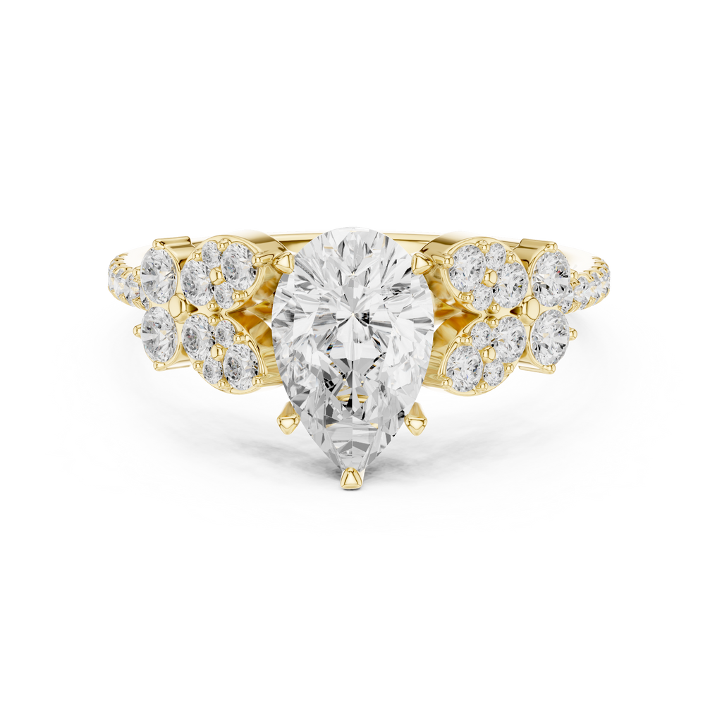 Vintage Pear Cut Diamond Engagement Ring with Side Stones