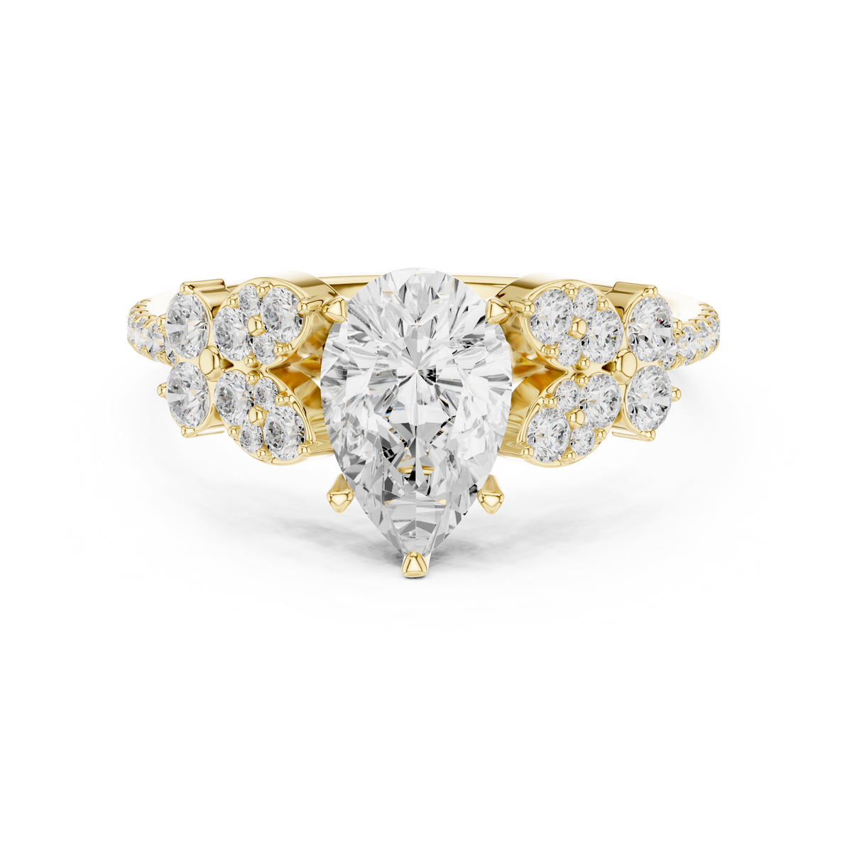 Vintage Pear Cut Diamond Engagement Ring with Side Stones – view 9 of 12, lab grown diamond ring | Jewelix Atelier