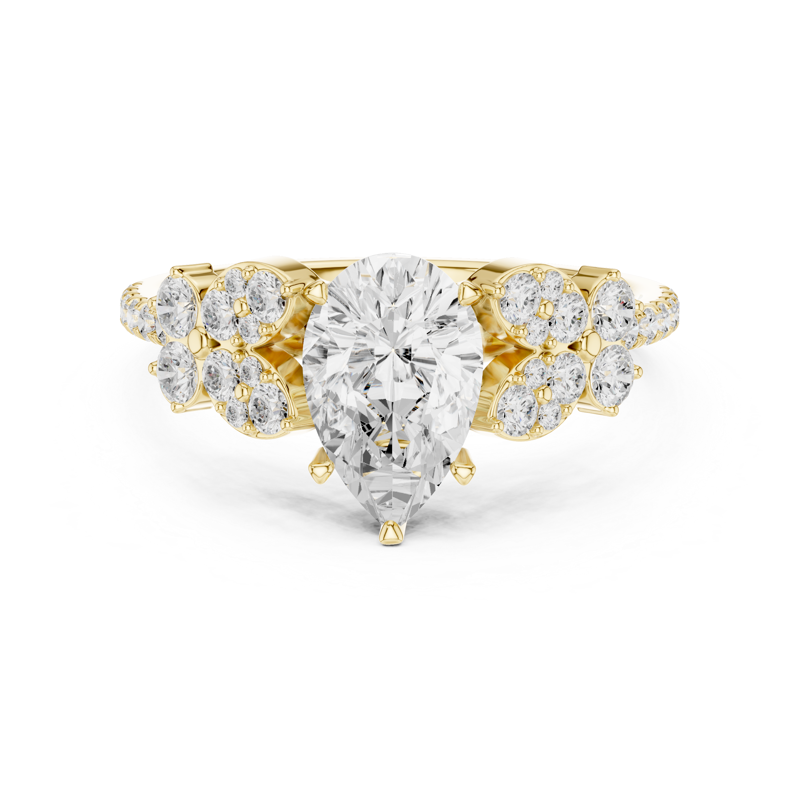Vintage Pear Cut Diamond Engagement Ring with Side Stones