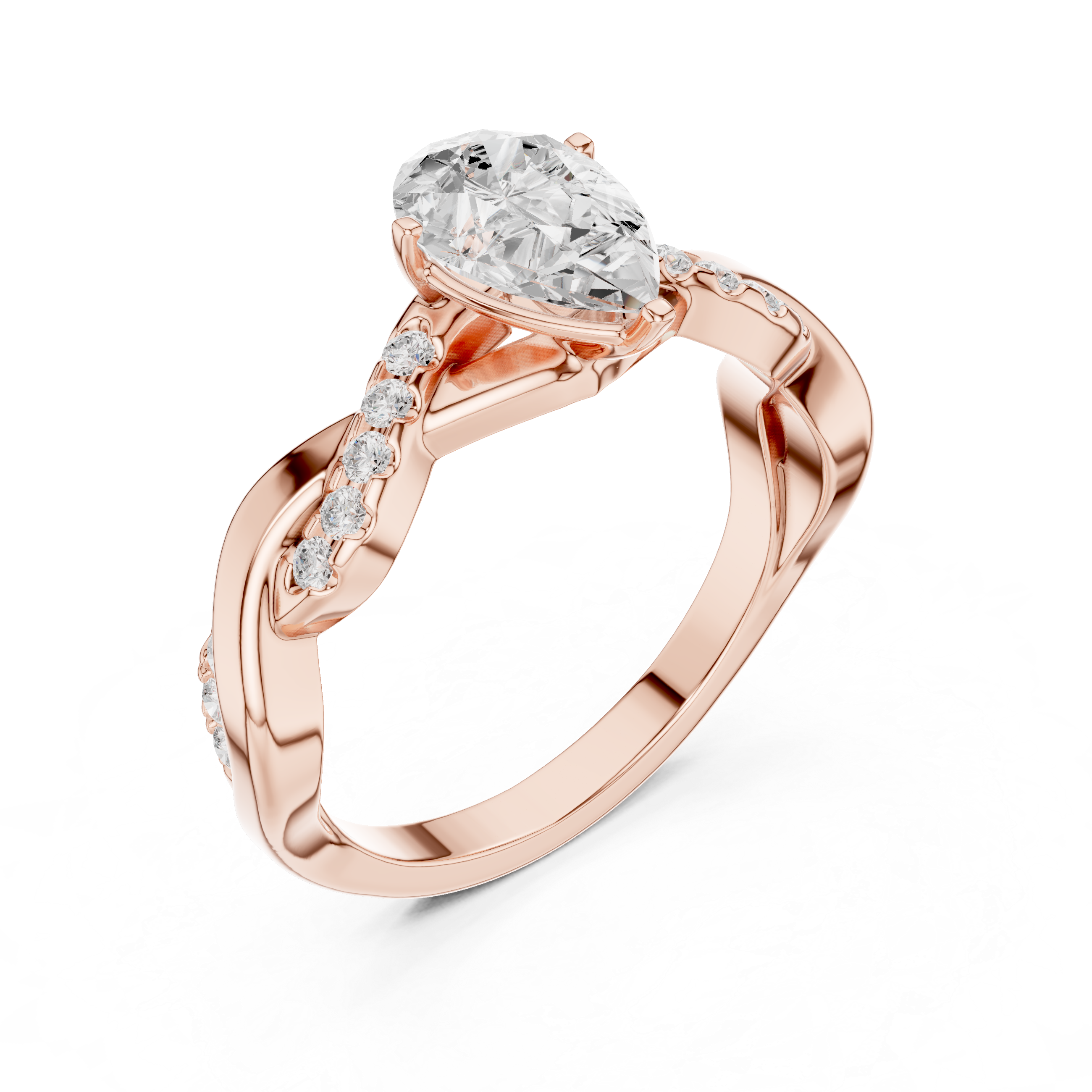 Twisted Pear Cut Diamond Engagement Ring