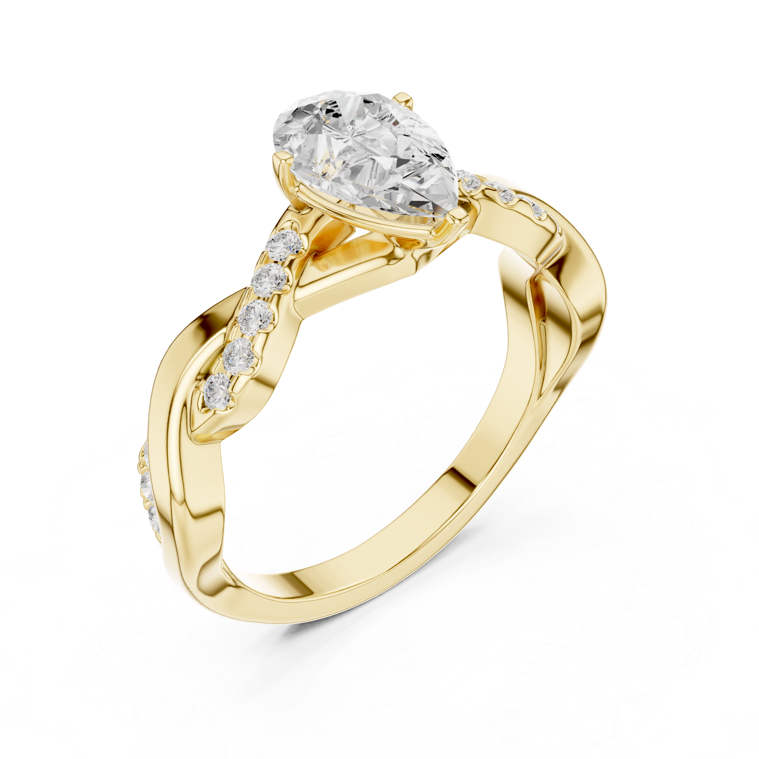 Twisted Pear Cut Diamond Engagement Ring