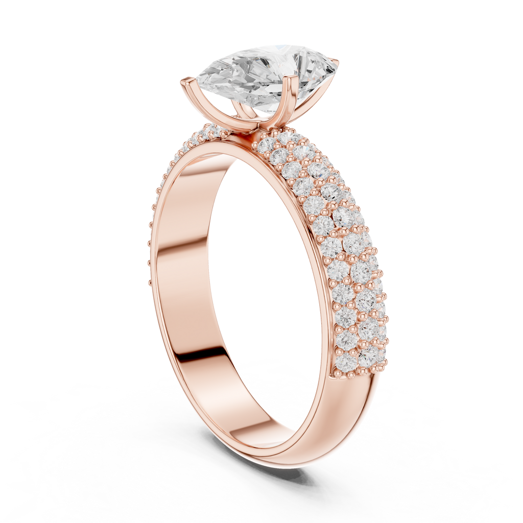 Pear Cut Triple Row Pavé Diamond Engagement Ring