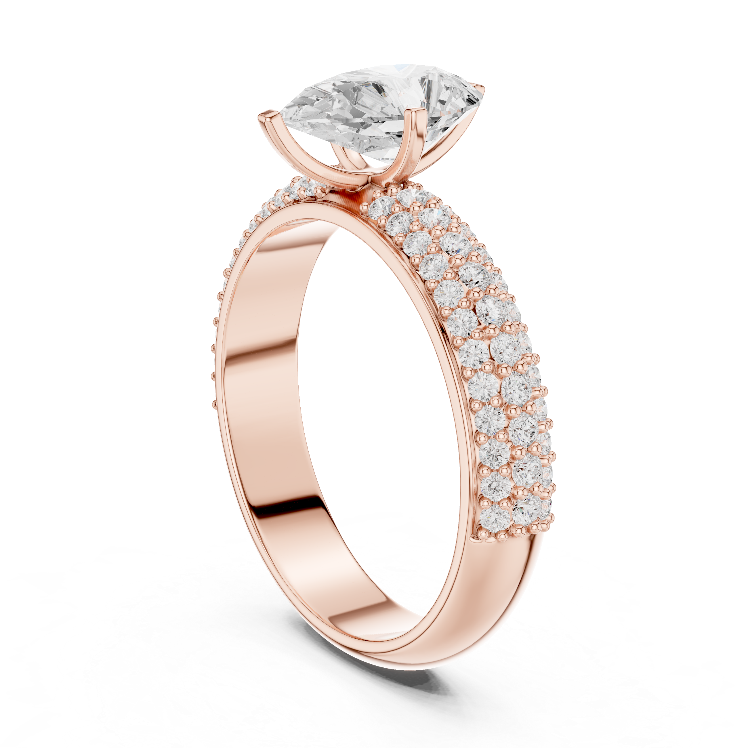 Pear Cut Triple Row Pavé Diamond Engagement Ring