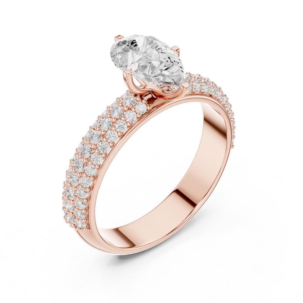 Pear Cut Triple Row Pavé Diamond Engagement Ring