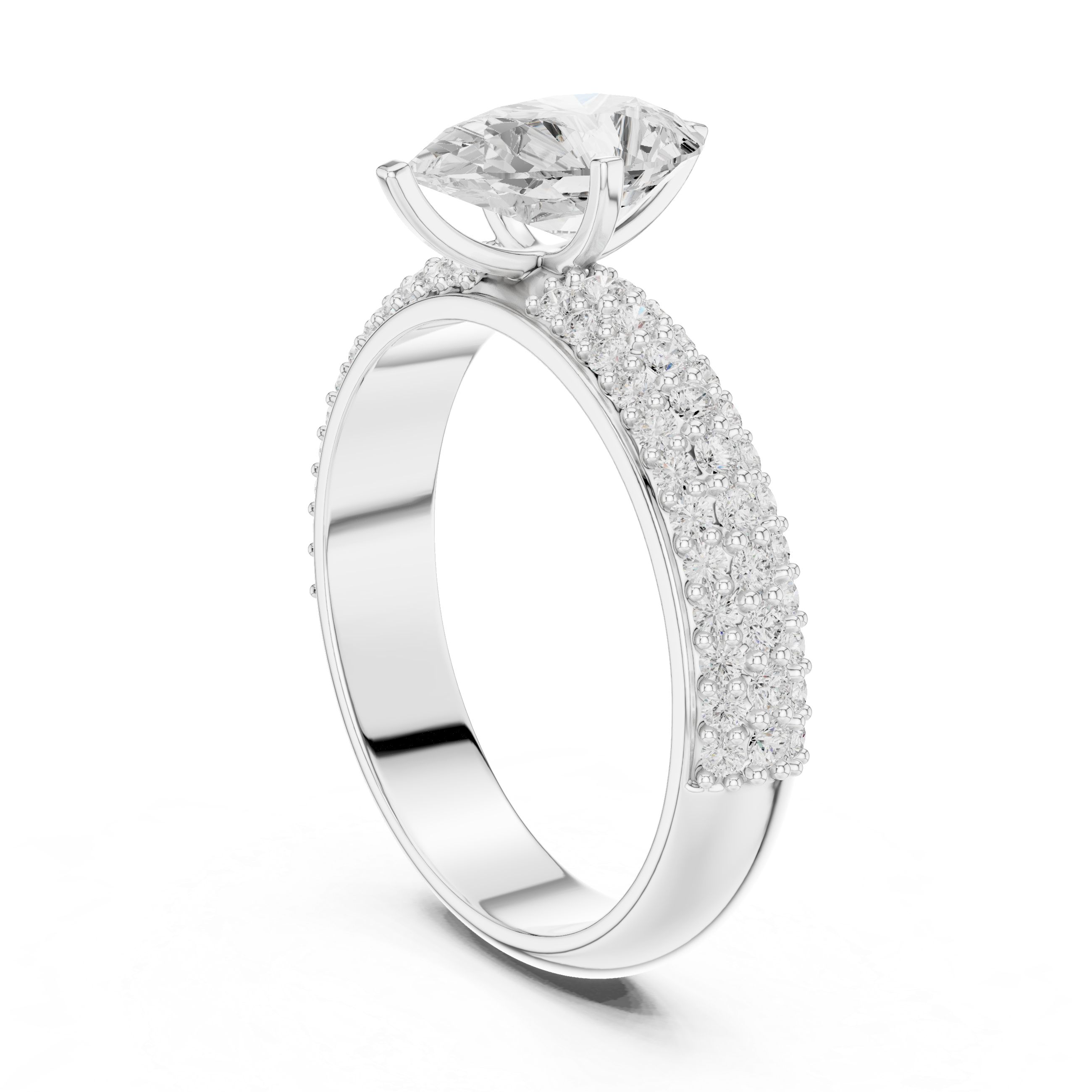 Pear Cut Triple Row Pavé Diamond Engagement Ring
