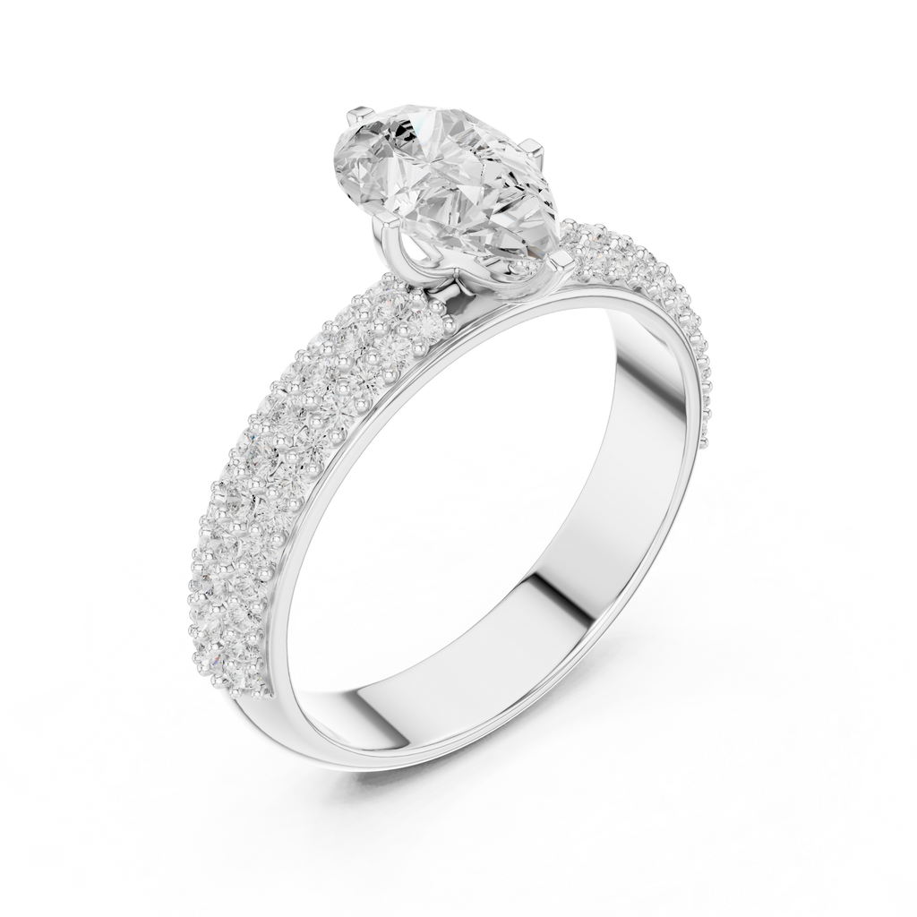Pear Cut Triple Row Pavé Diamond Engagement Ring