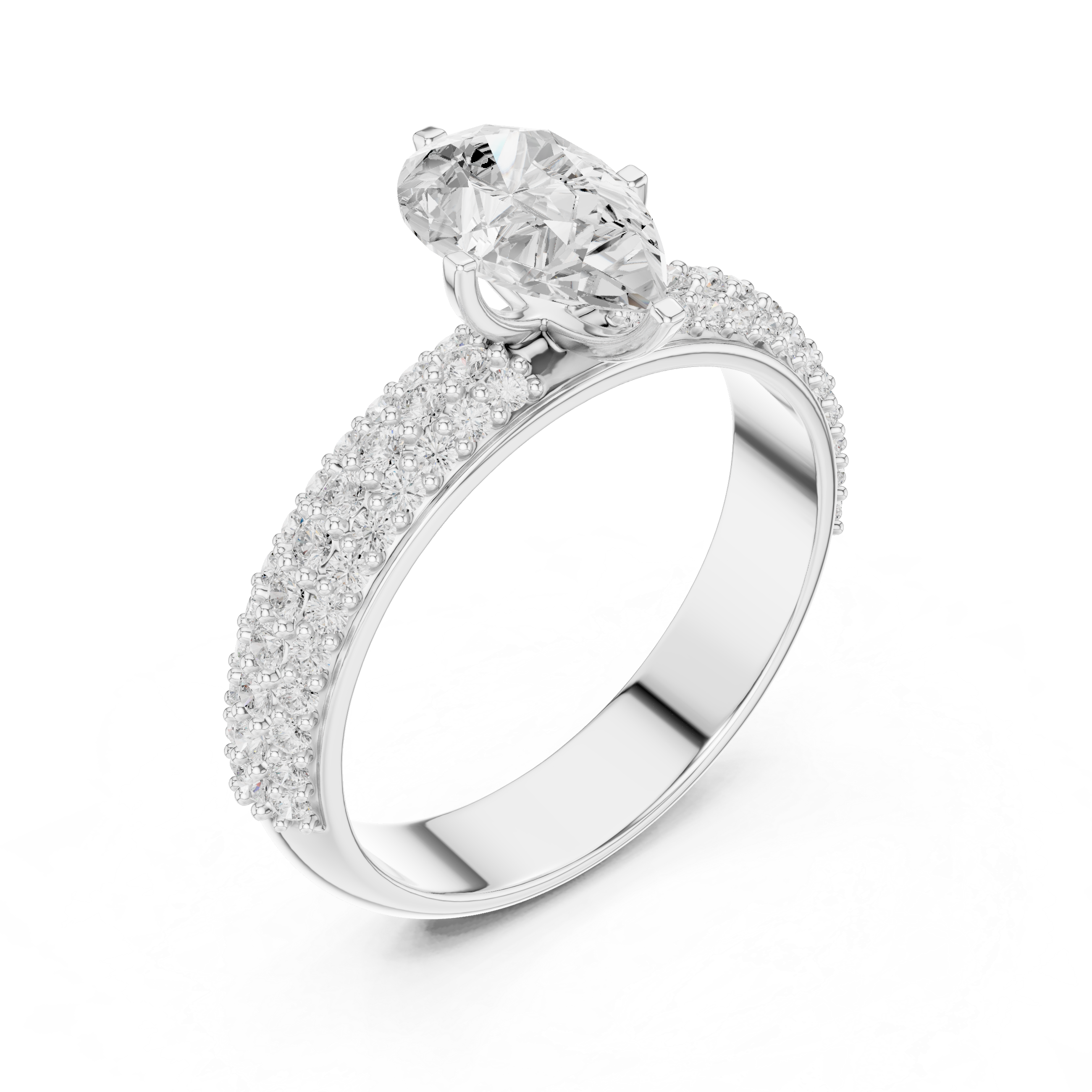 Pear Cut Triple Row Pavé Diamond Engagement Ring