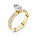 Pear Cut Triple Row Pavé Diamond Engagement Ring
