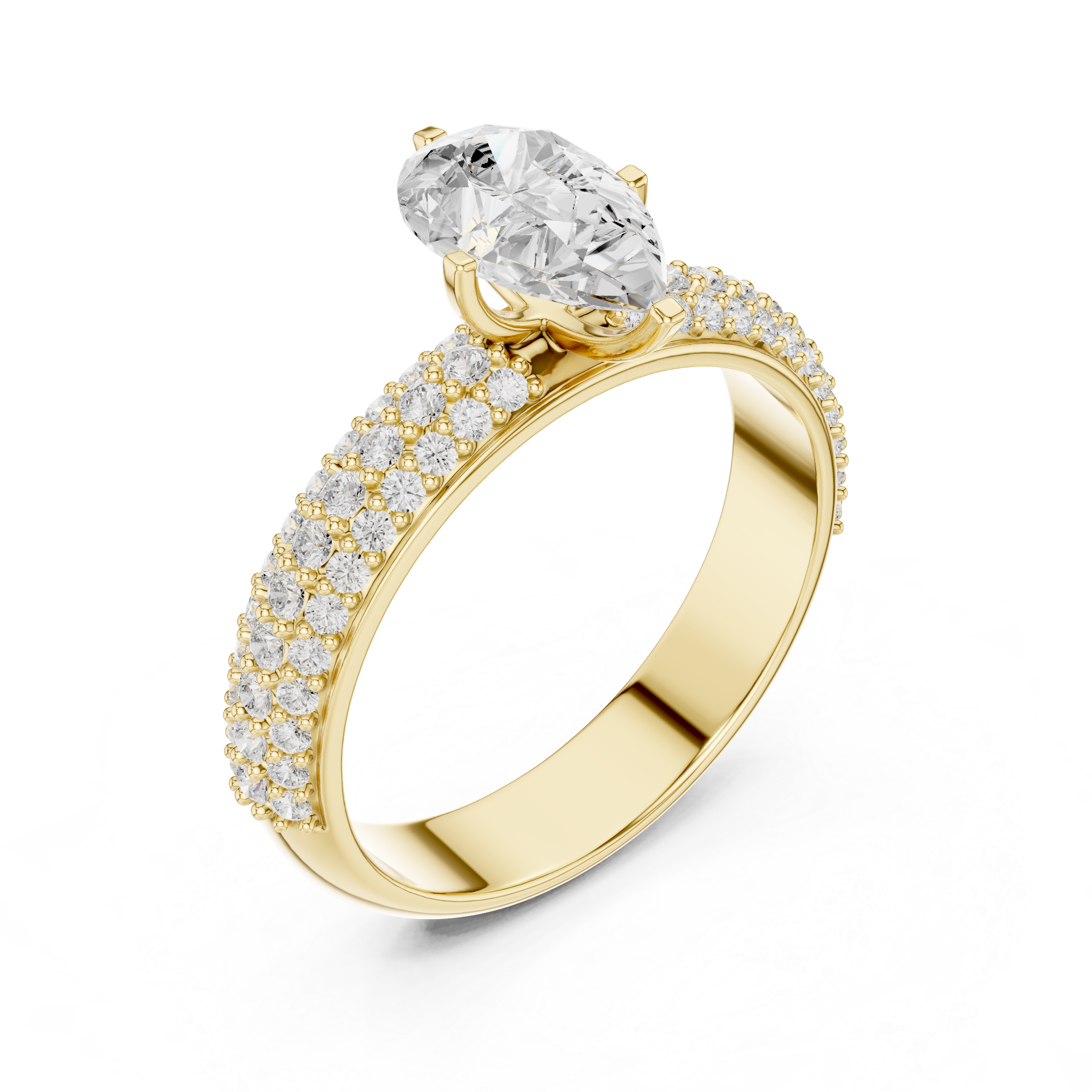 Pear Cut Triple Row Pavé Diamond Engagement Ring