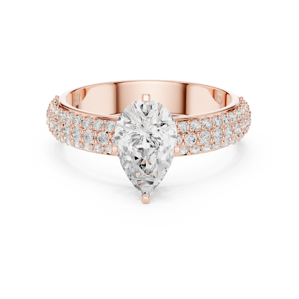 Pear Cut Triple Row Pavé Diamond Engagement Ring