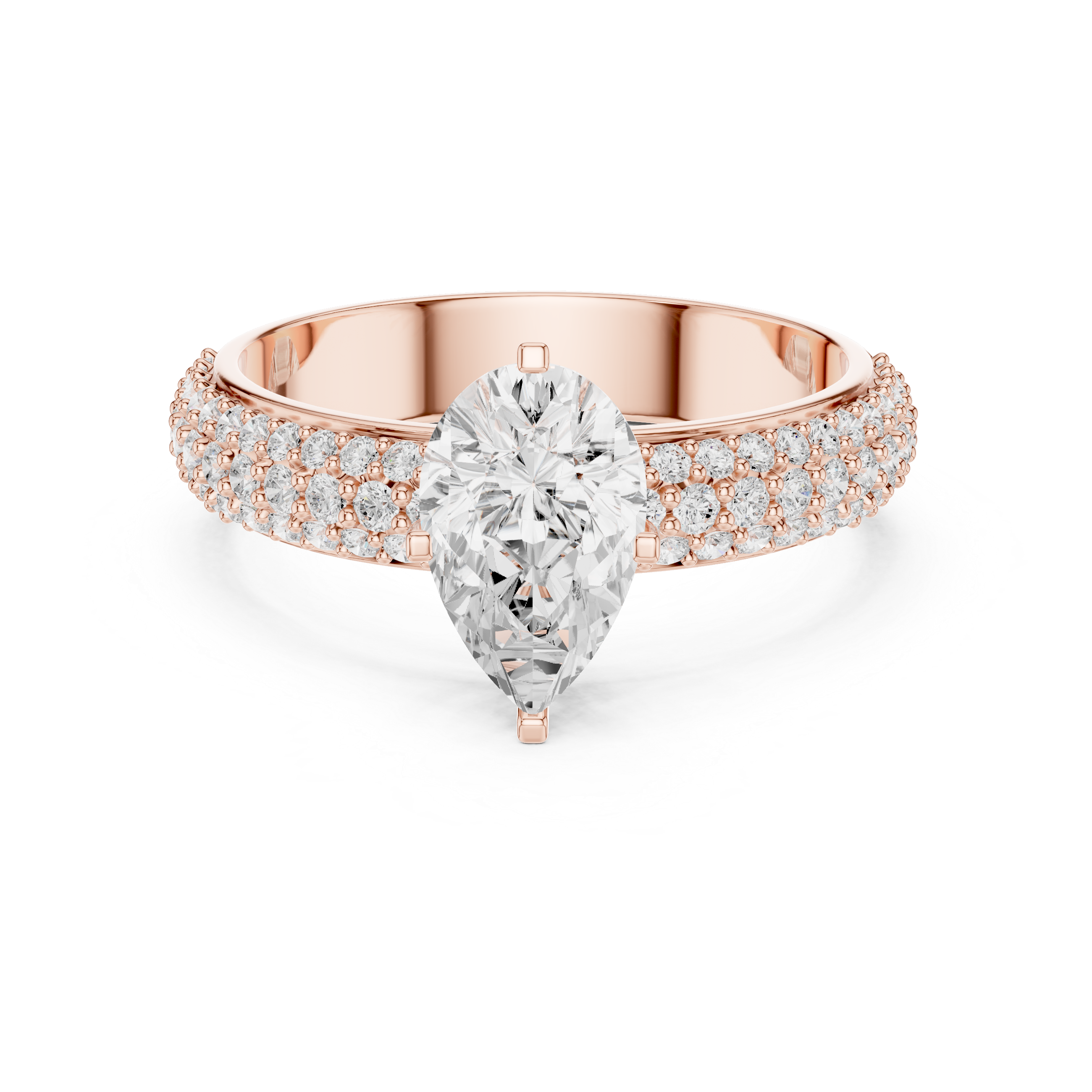 Pear Cut Triple Row Pavé Diamond Engagement Ring