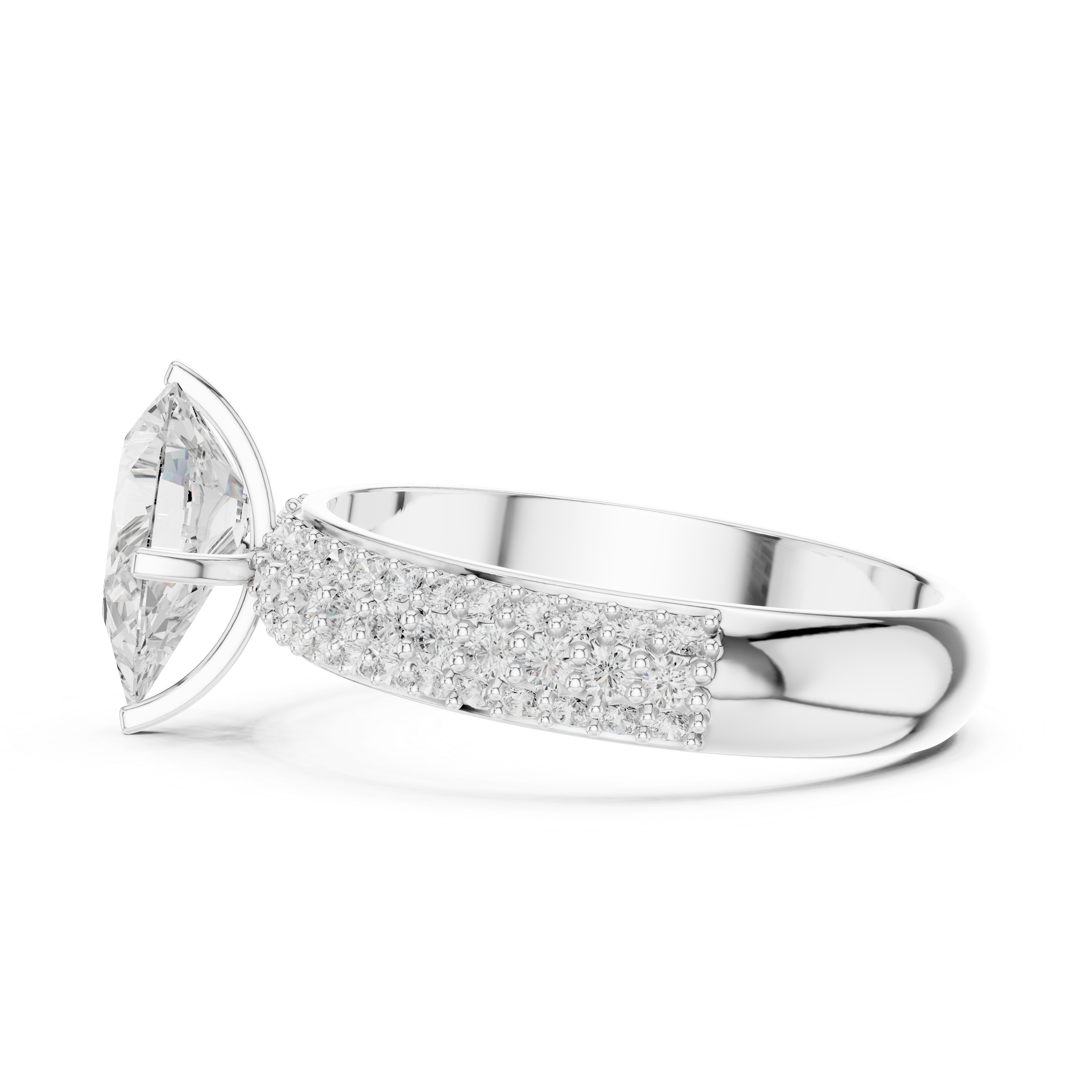 Pear Cut Triple Row Pavé Diamond Engagement Ring