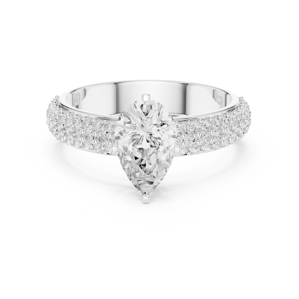 Pear Cut Triple Row Pavé Diamond Engagement Ring