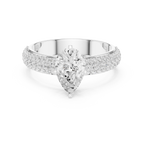 Pear Cut Triple Row Pavé Diamond Engagement Ring