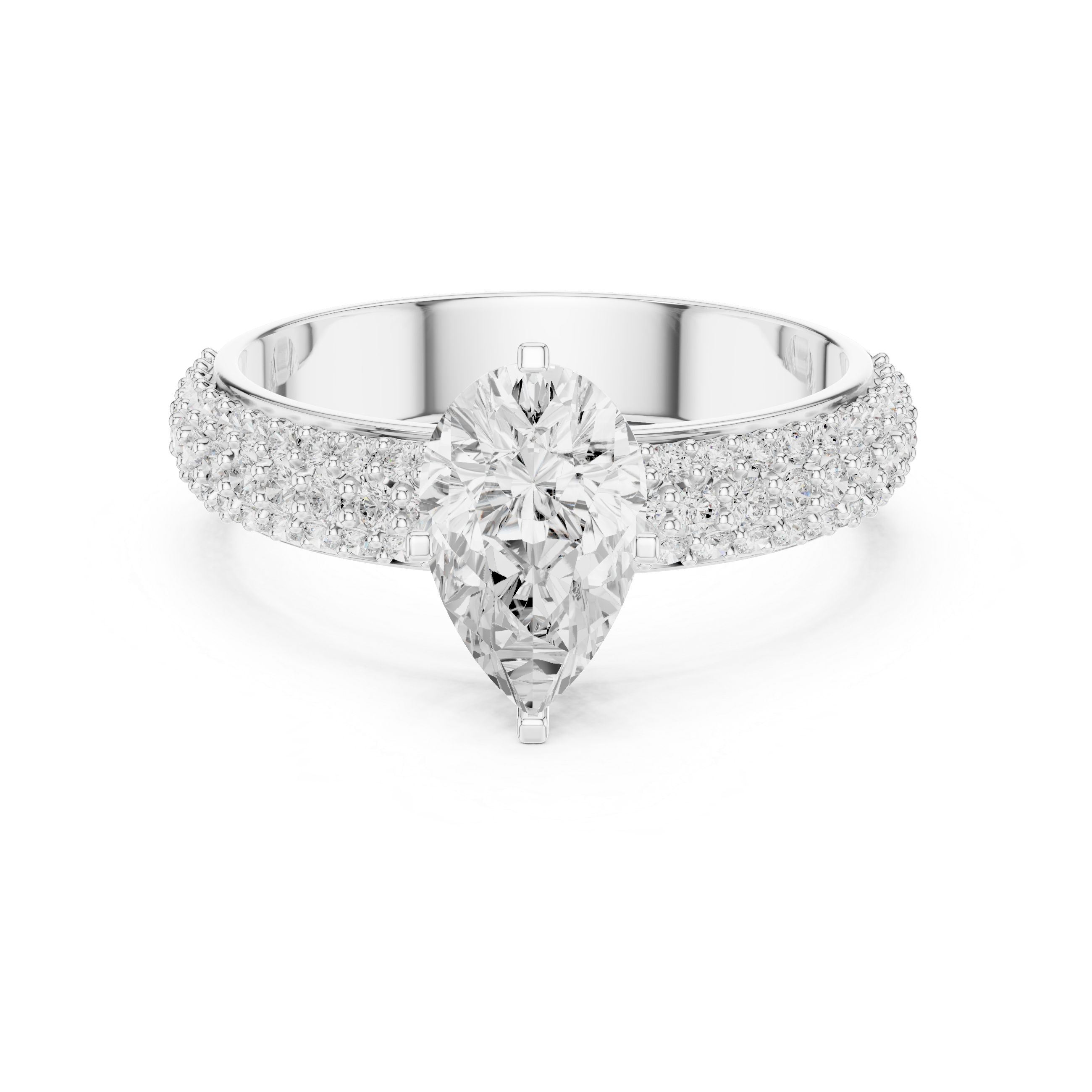 Pear Cut Triple Row Pavé Diamond Engagement Ring