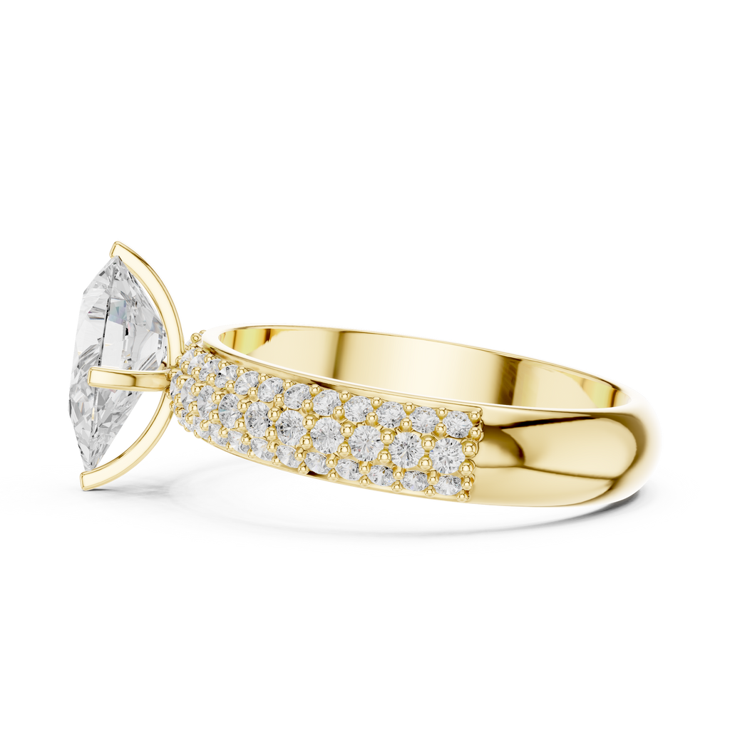 Pear Cut Triple Row Pavé Diamond Engagement Ring