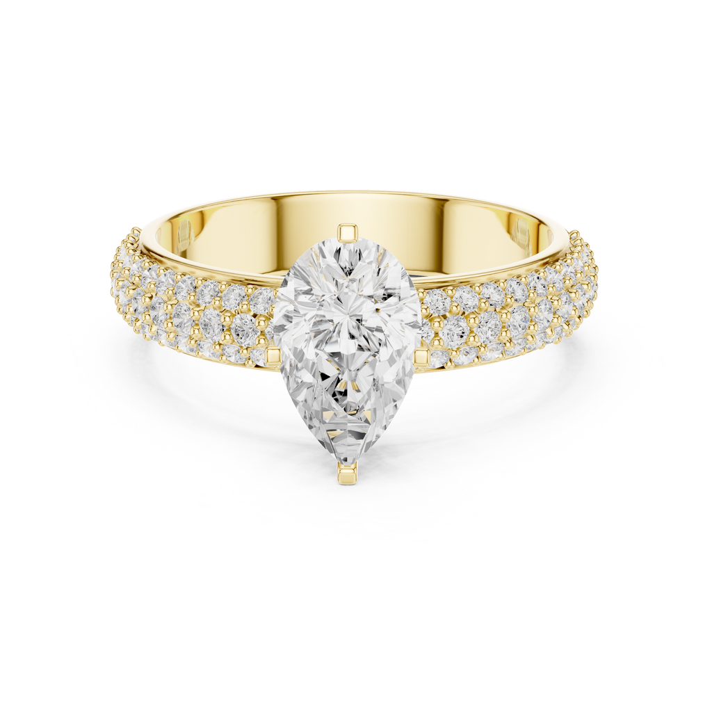 Pear Cut Triple Row Pavé Diamond Engagement Ring