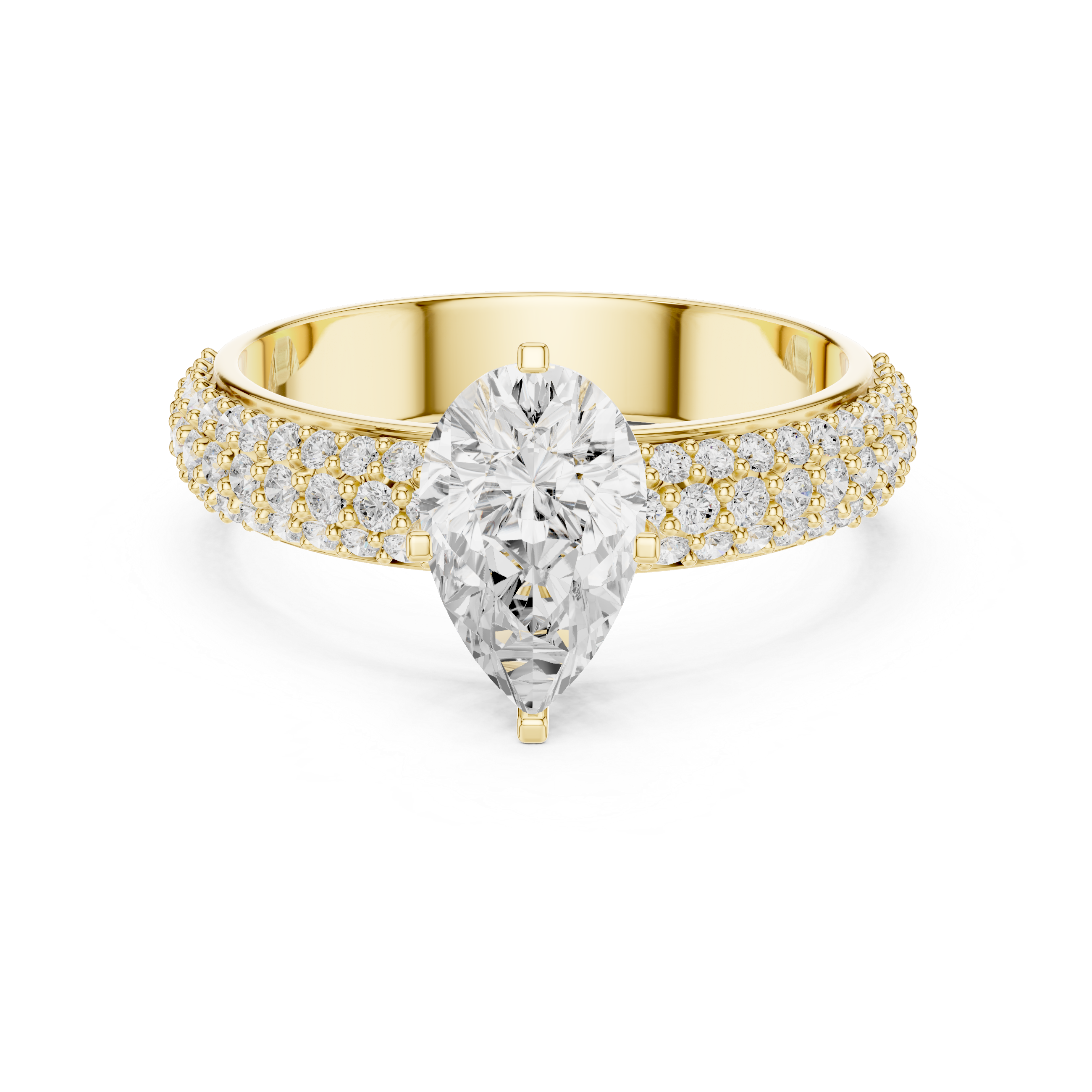 Pear Cut Triple Row Pavé Diamond Engagement Ring