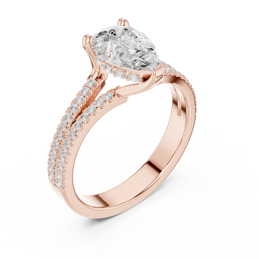 Pear Cut Split Shank Pavé Diamond Engagement Ring