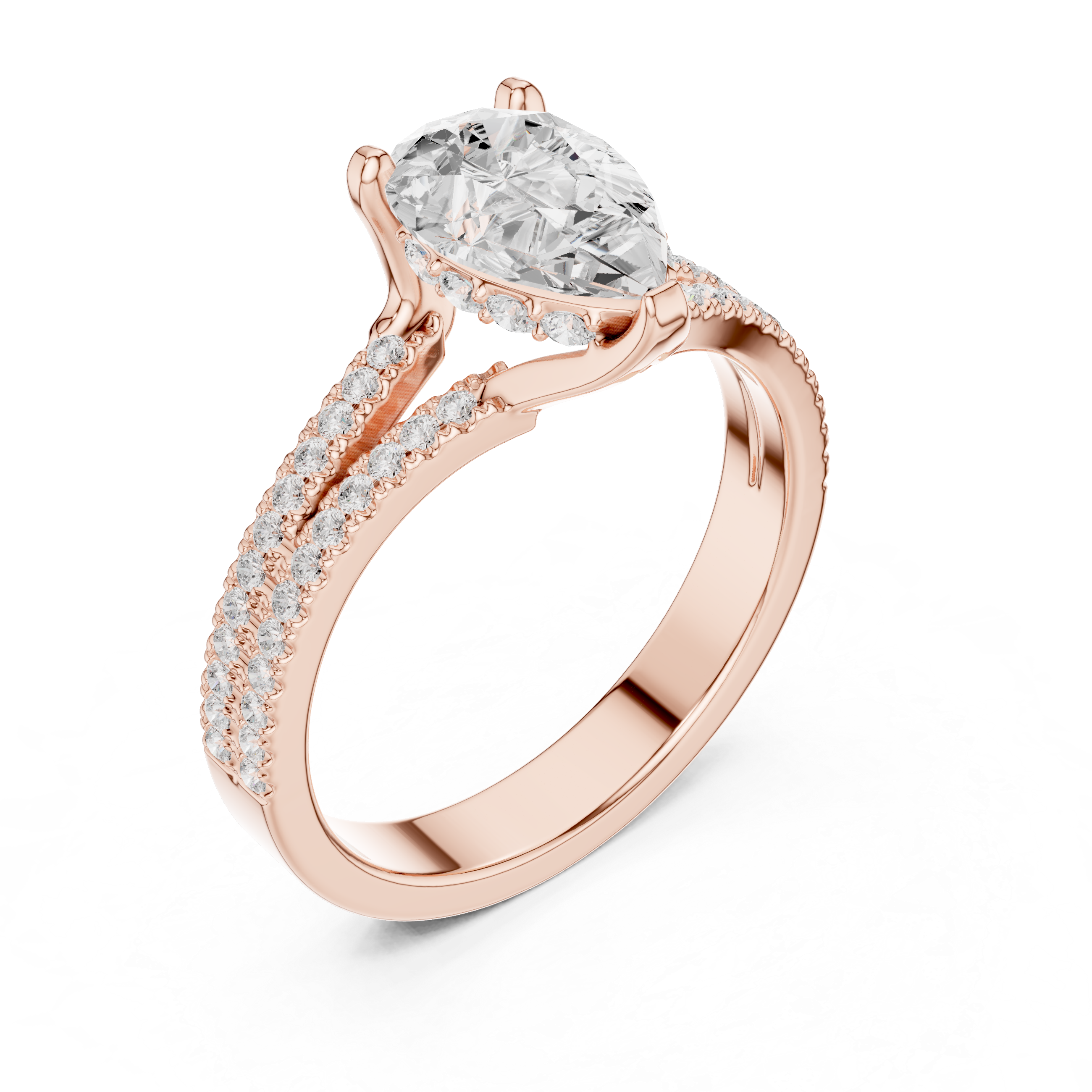 Pear Cut Split Shank Pavé Diamond Engagement Ring
