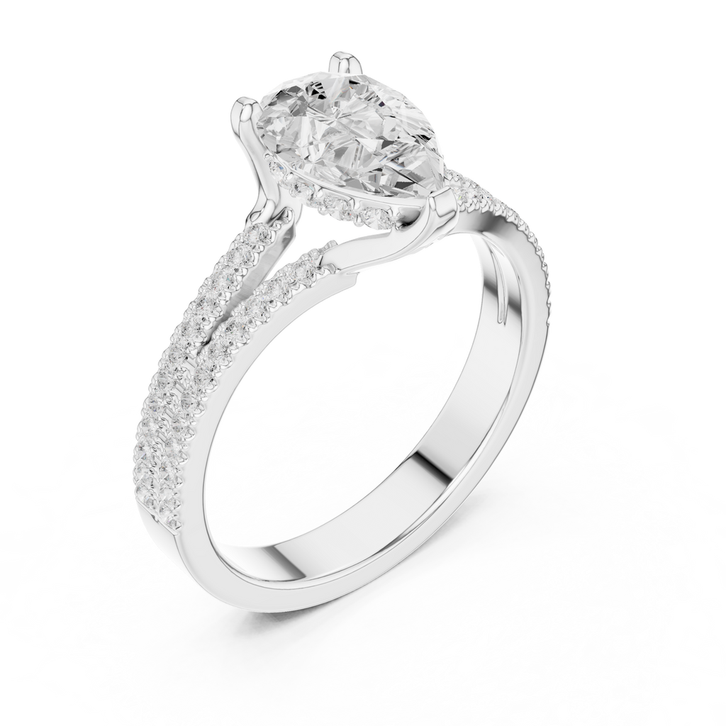 Pear Cut Split Shank Pavé Diamond Engagement Ring