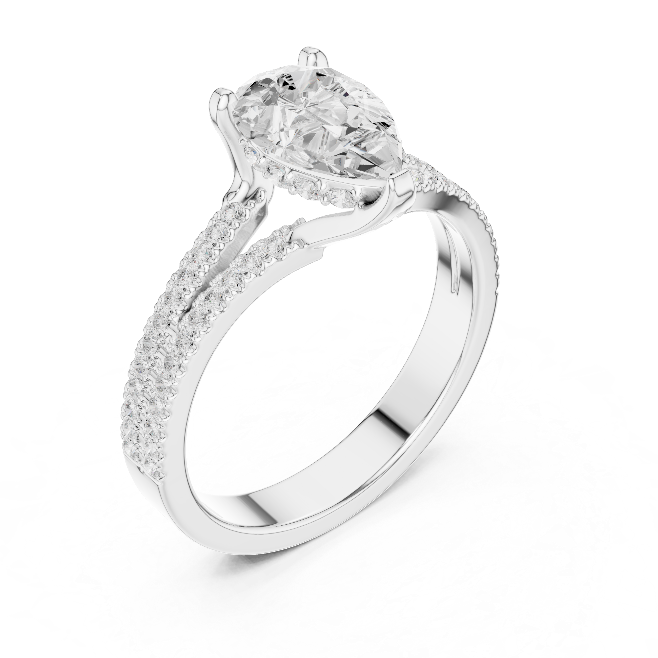 Pear Cut Split Shank Pavé Diamond Engagement Ring