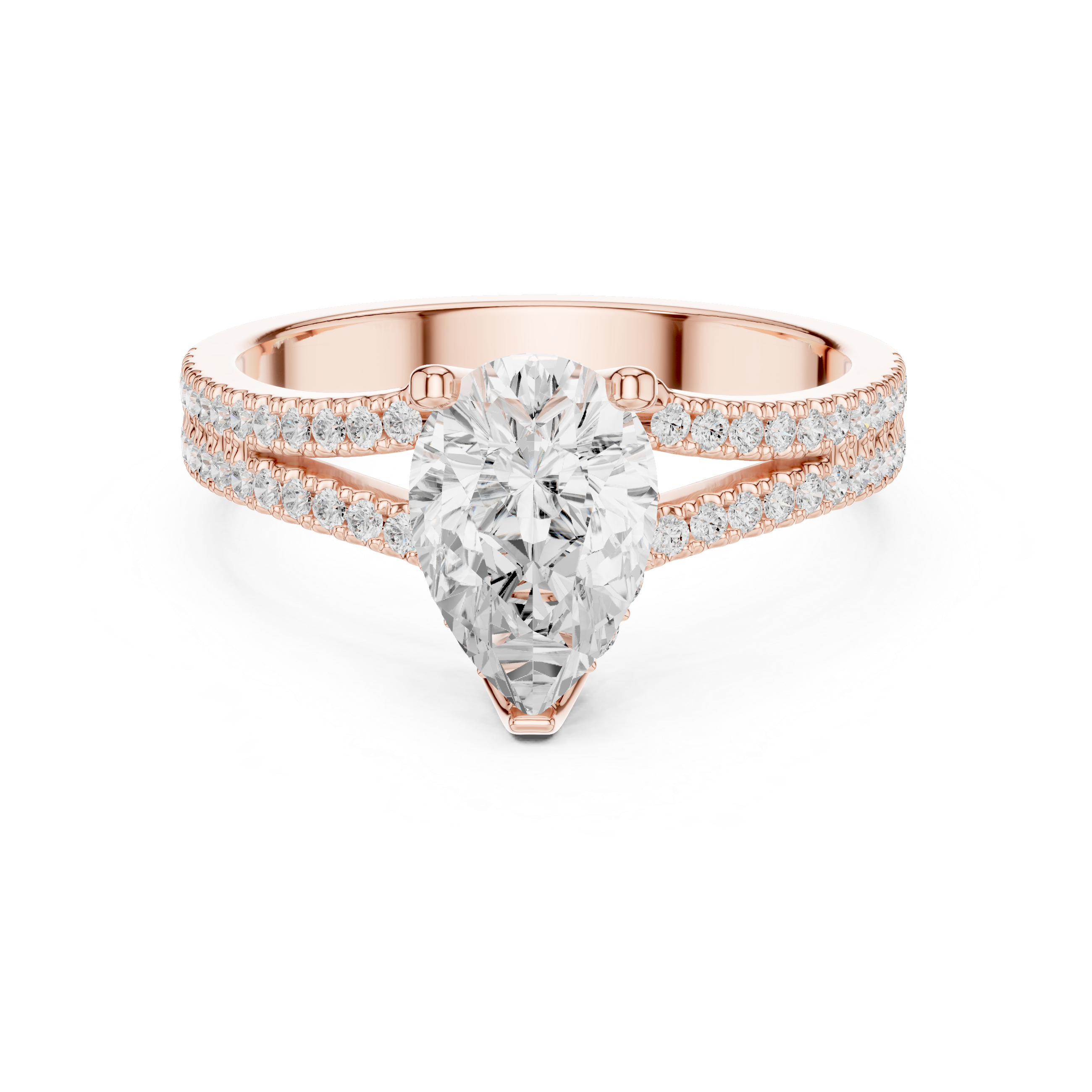 Pear Cut Split Shank Pavé Diamond Engagement Ring