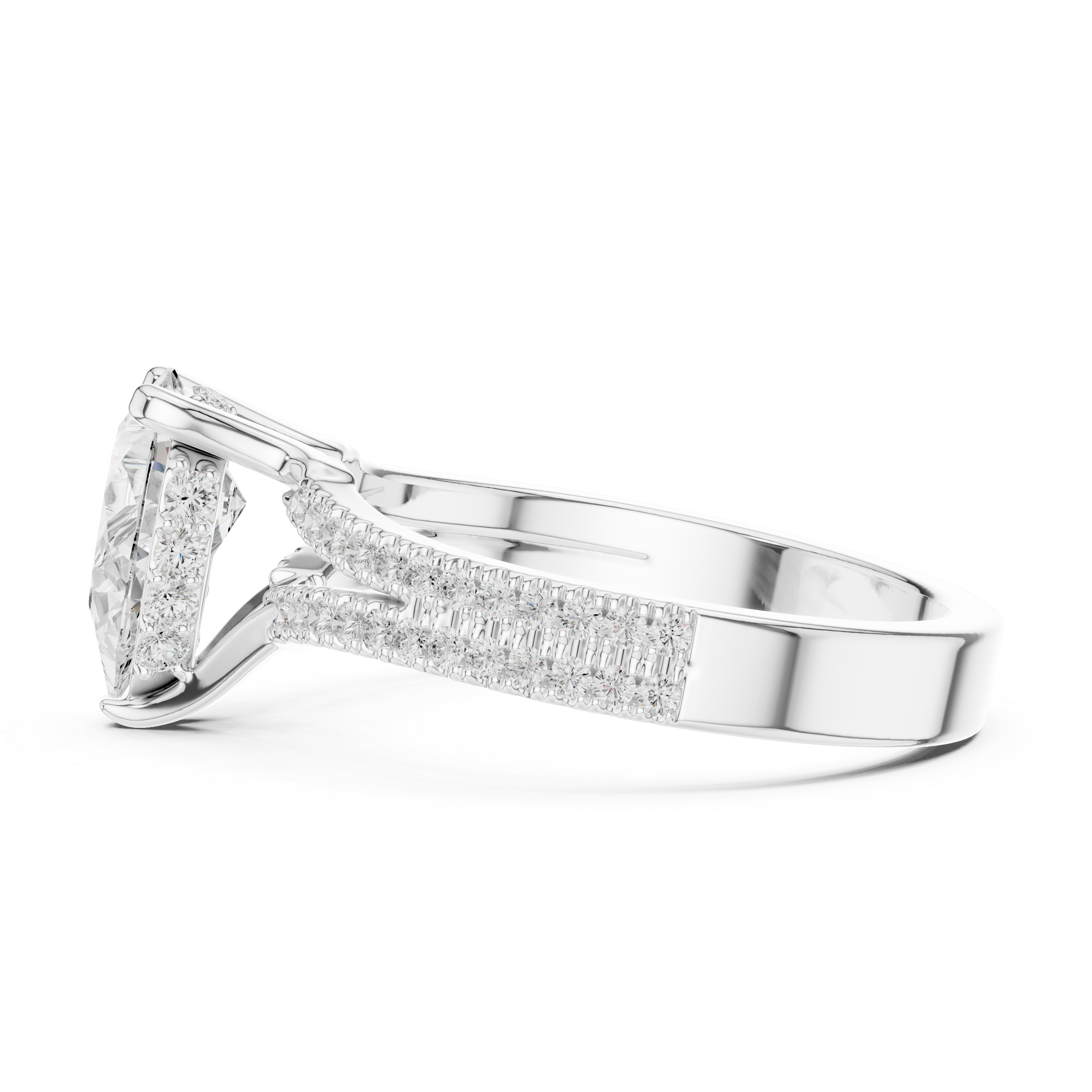 Pear Cut Split Shank Pavé Diamond Engagement Ring