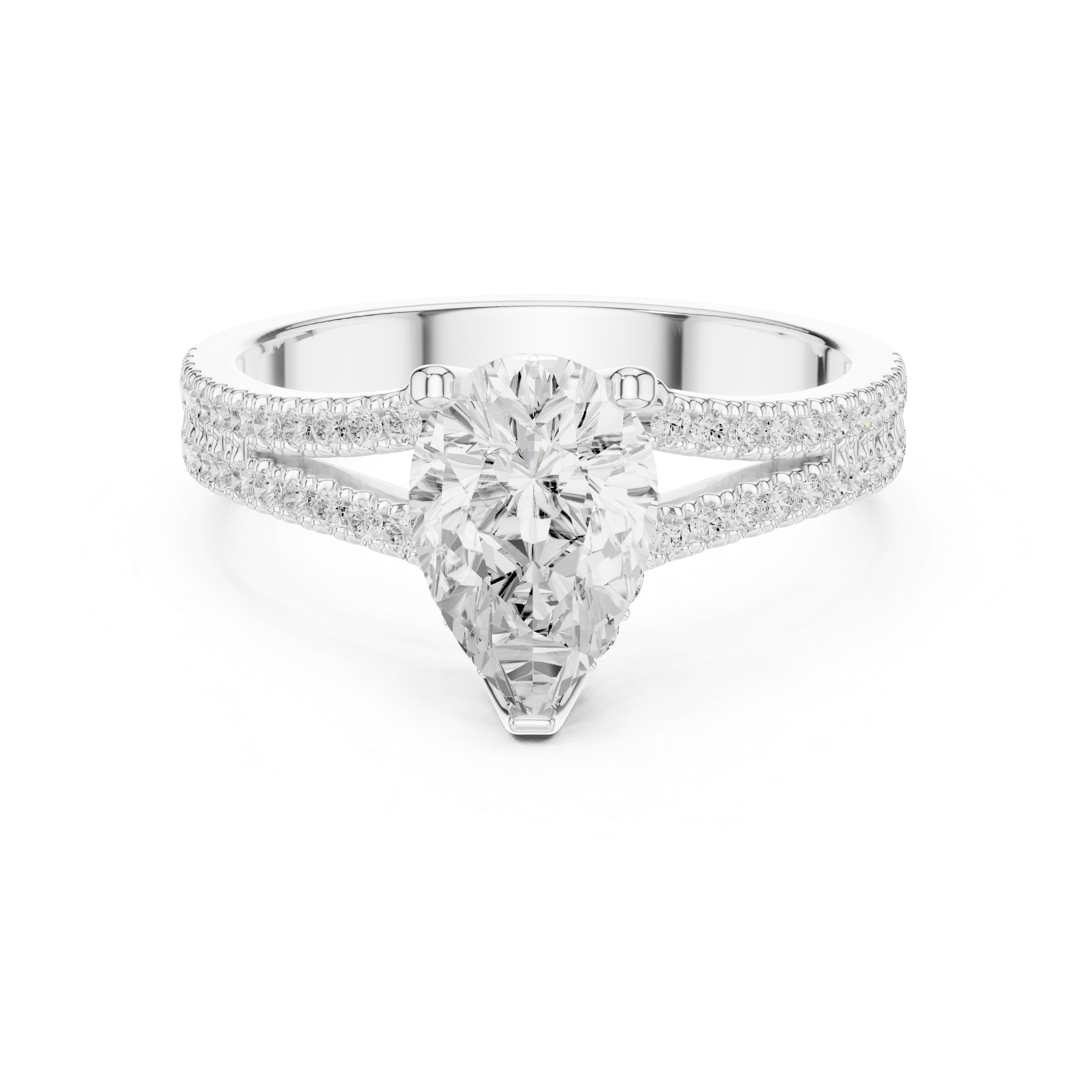 Pear Cut Split Shank Pavé Diamond Engagement Ring