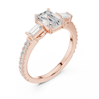 Emerald Cut Three Stone Pavé Diamond Engagement Ring