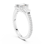 Emerald Cut Three Stone Pavé Diamond Engagement Ring