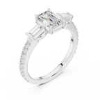 Emerald Cut Three Stone Pavé Diamond Engagement Ring