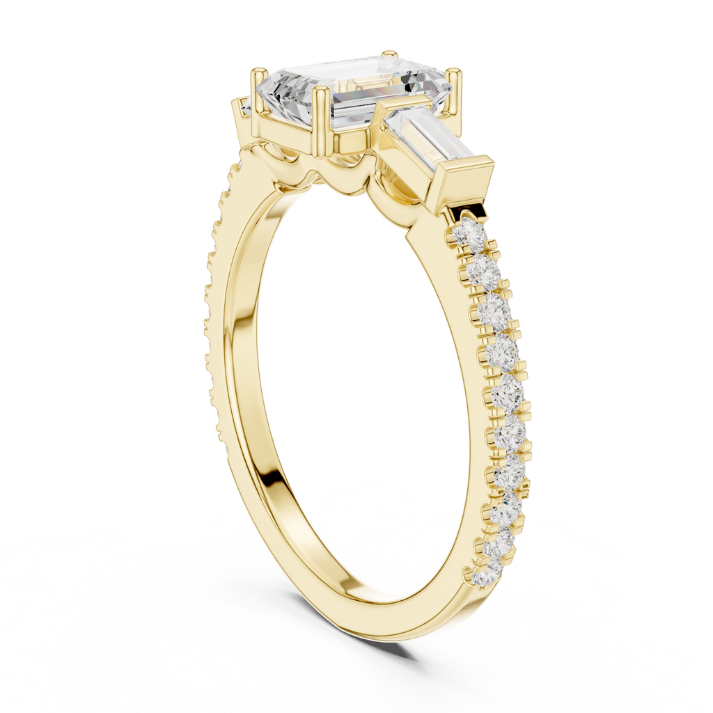 Emerald Cut Three Stone Pavé Diamond Engagement Ring