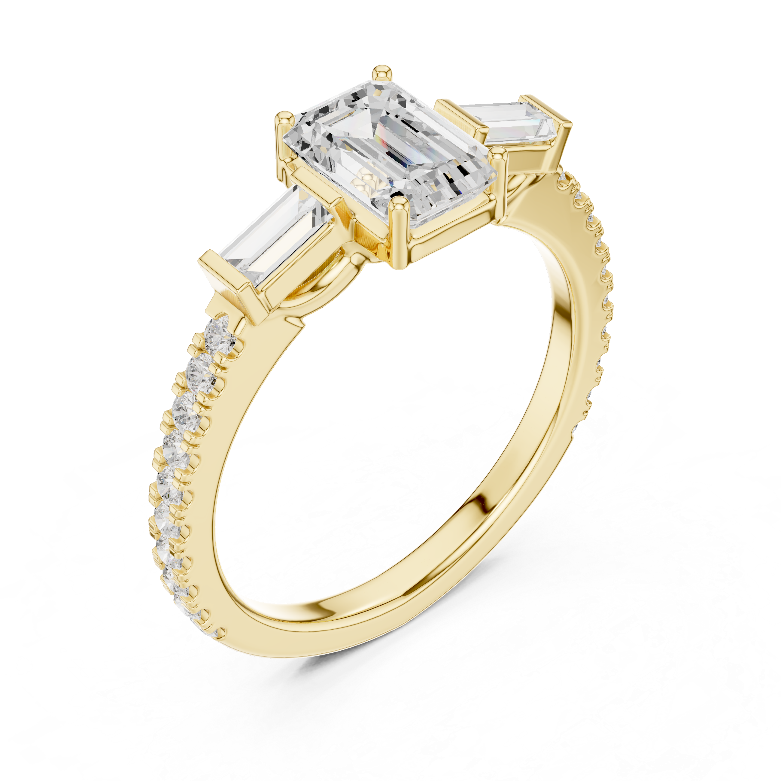 Emerald Cut Three Stone Pavé Diamond Engagement Ring