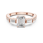 Emerald Cut Three Stone Pavé Diamond Engagement Ring