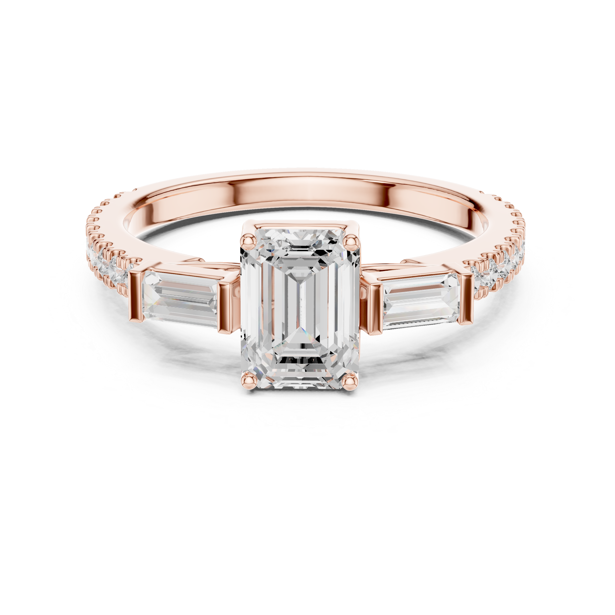Emerald Cut Three Stone Pavé Diamond Engagement Ring