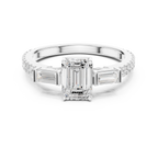 Emerald Cut Three Stone Pavé Diamond Engagement Ring