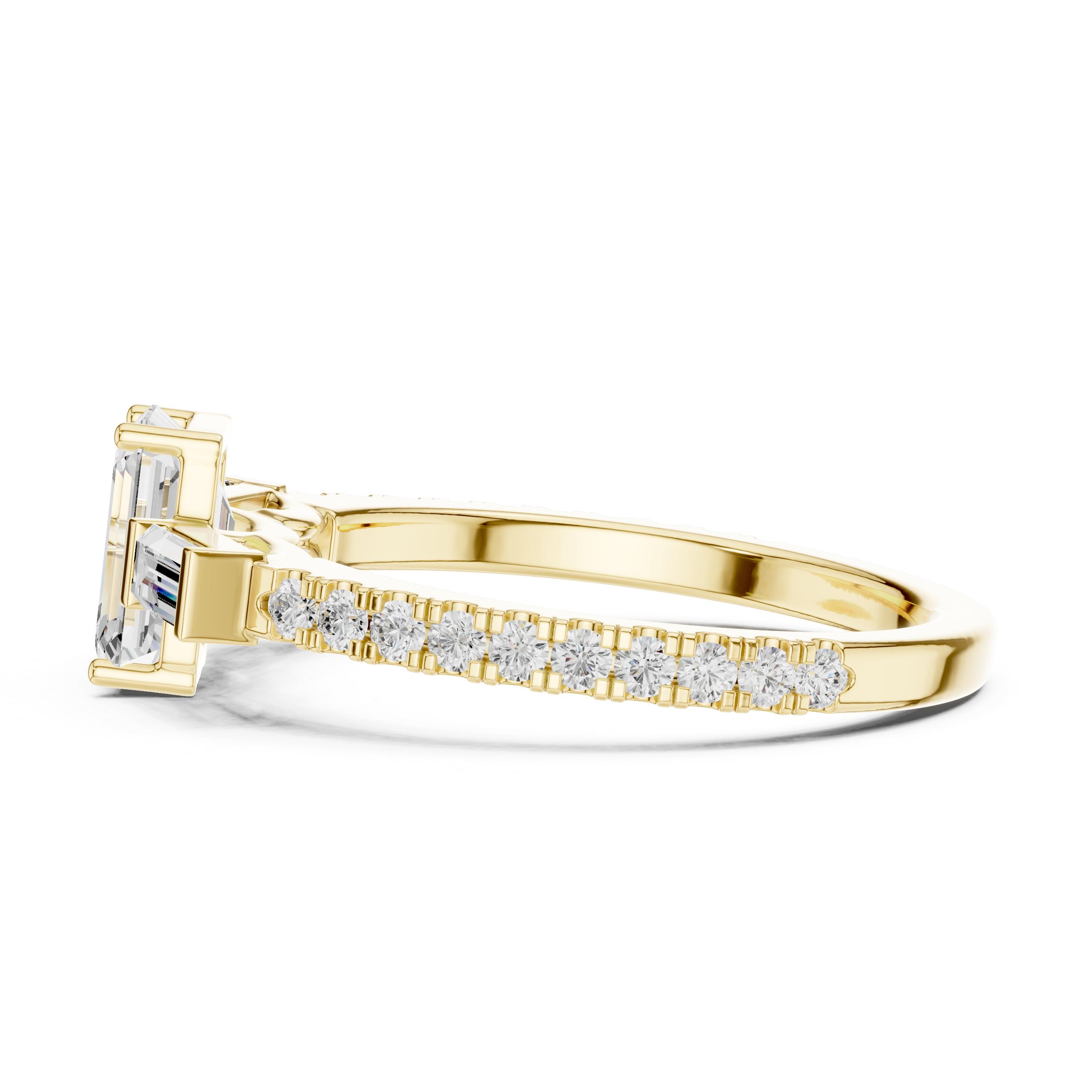 Emerald Cut Three Stone Pavé Diamond Engagement Ring