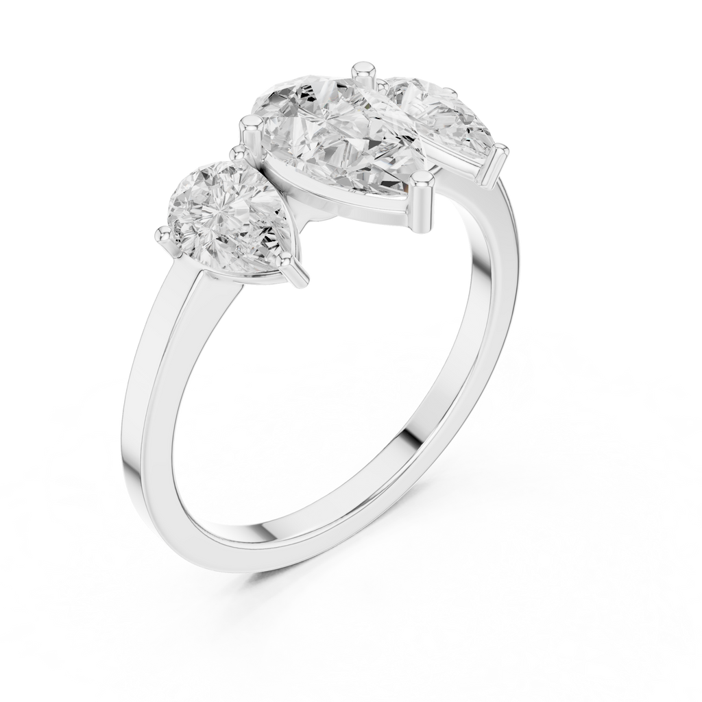 Three Stone Pear Diamond Engagement Ring
